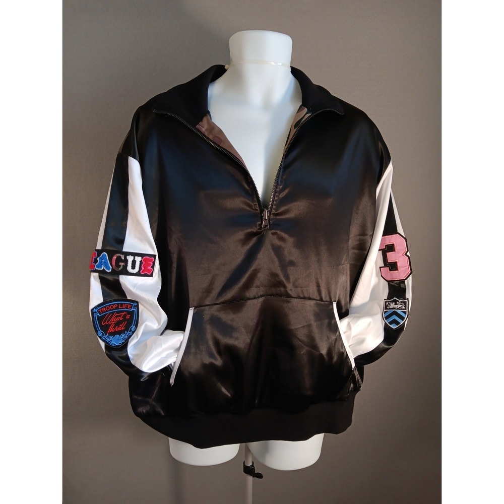 Akira Reversible Varsity Patches Heart Pill Embroidered Bomber Pullover Unisex M